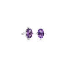 925 純銀橢圓形紫水晶釘款耳環（6x4 毫米）