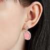 Oval Cabochon Pink Opal Drop Earrings with Baguette Diamond Halo - 18k Rose Gold
