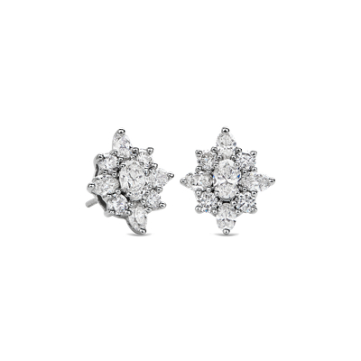 Oval Diamond Burst Earrings in 14k White Gold (1 1/2 ct. tw.) | Blue Nile