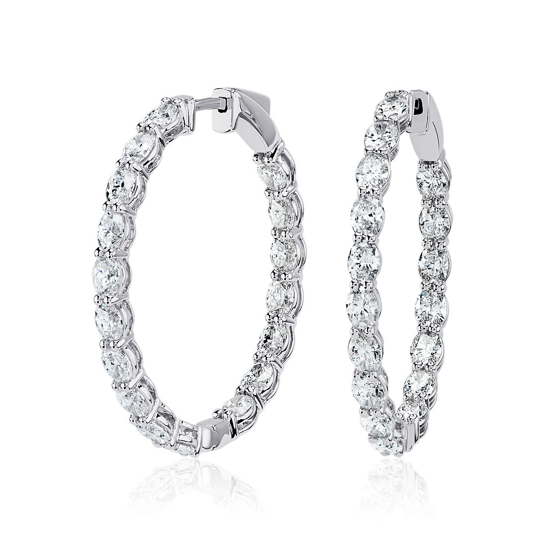 Oval Diamond Eternity Hoop Earrings in 14k White Gold (5 ct. tw.)