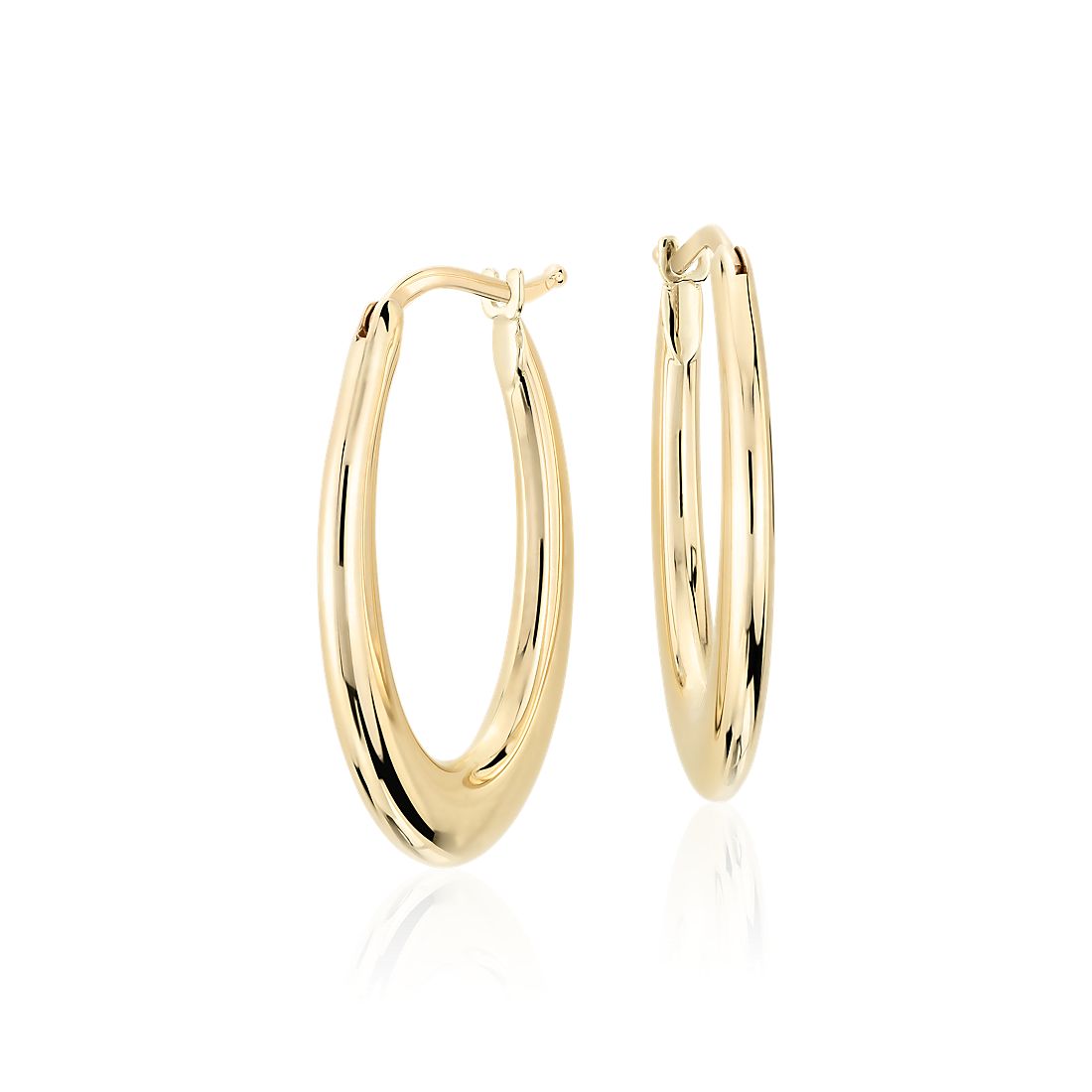 14k Yellow Gold Shiny Oval Shape Free Formform Hoop Earrings With Hinged Clasp Jewelry Gifts for Women