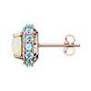 Oval Opal Earrings with Blue Topaz and White Sapphire Halo in 14k Rose Gold