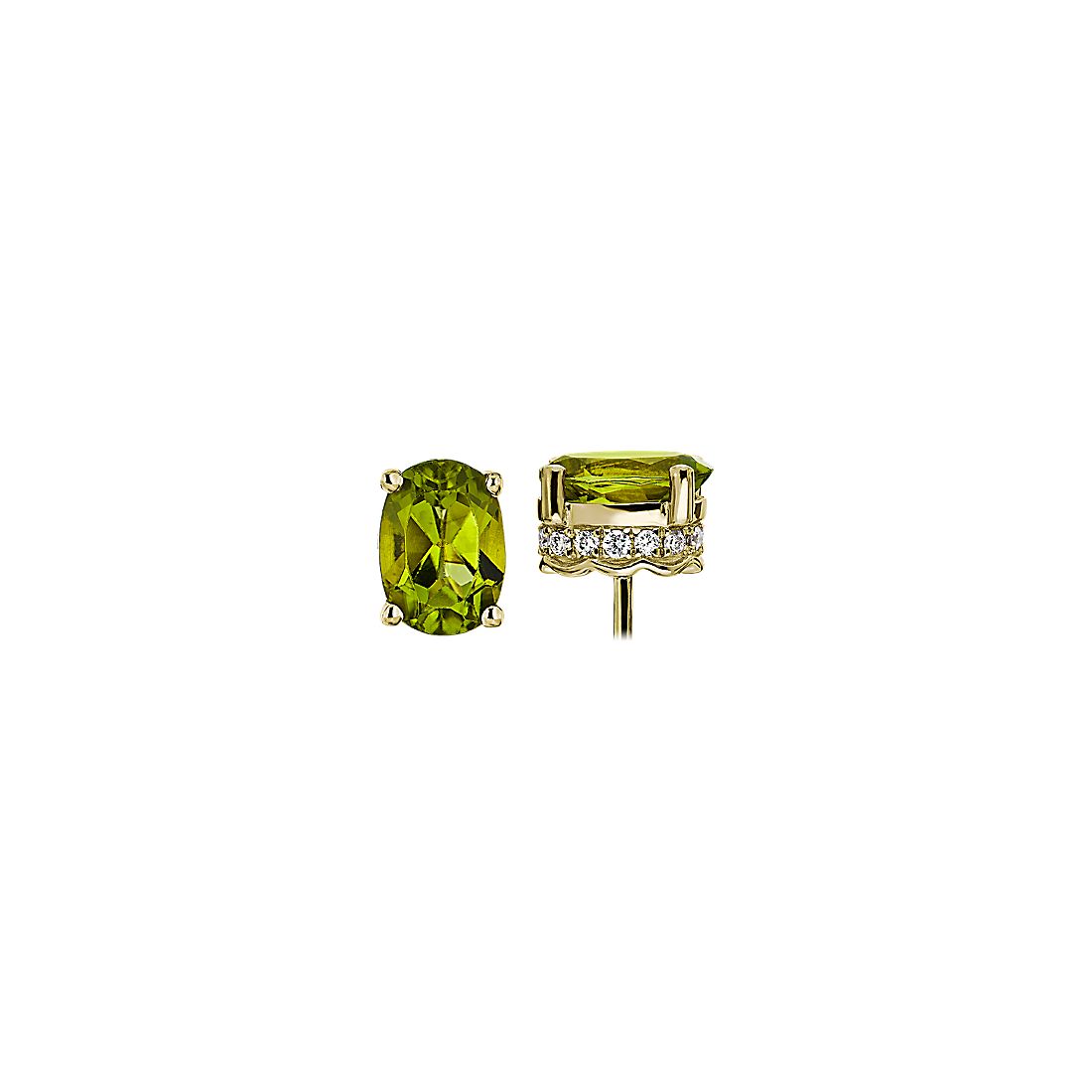 Aretes de diamantes y peridoto ovalado en oro amarillo de 14 k (7x5 mm)