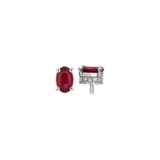 Oval Ruby and Diamond Earrings in 14k White Gold (6x4mm)
