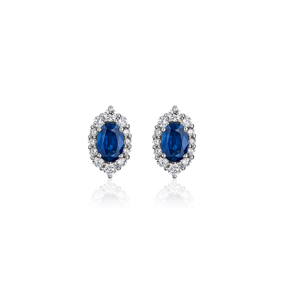 Oval Sapphire and Diamond Earrings in 14k White Gold | Blue Nile