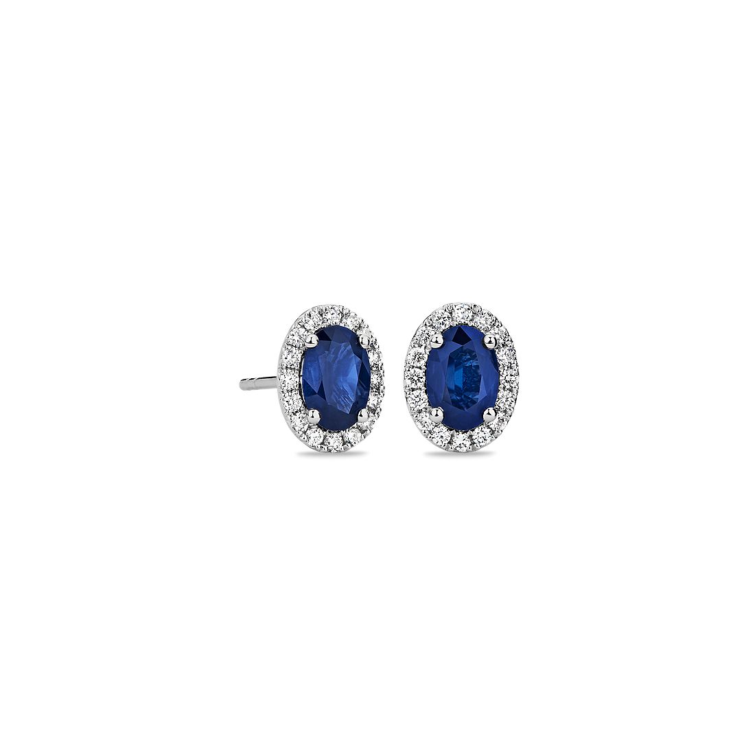 Oval Sapphire and Diamond Micropavé Stud Earrings in 14k White Gold (6x4)