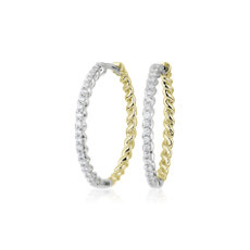Pavé and Twisted Reversible Hoop Earrings in 14k White and Yellow Gold (1/3 ct. tw.)