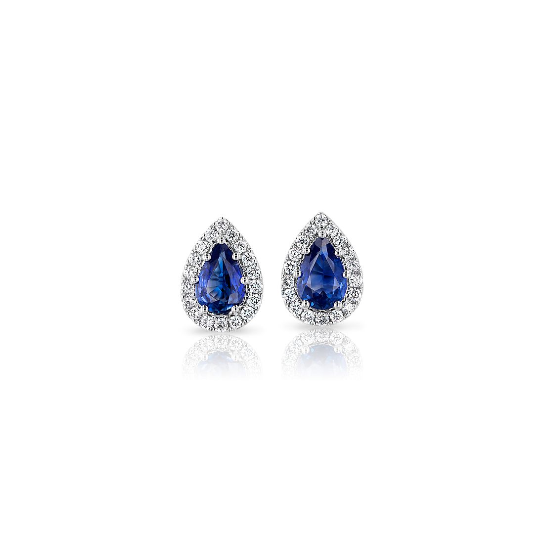 Pear-Shaped Sapphire Stud Earrings with Diamond Halo in 14k White Gold (6x4mm)