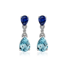 18 白金梨形海蓝宝石与蓝宝石吊式耳环