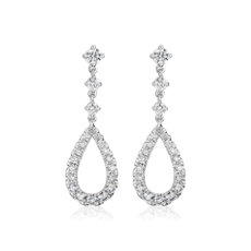 Teardrop Shape Graduated Diamond Drop Earrings in 14k White Gold (0.84 ct. tw.)
