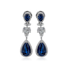 Pear Shape Sapphire and Diamond Pavé Drop Earrings in 18k White Gold