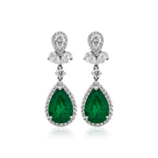 Pear Shape Emerald and Diamond Drop Earrings in 18k White Gold (3.97 ct.tw.)