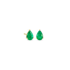 Pear Emerald Stud Earrings in 14k Yellow Gold (6x4mm)