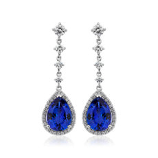 Pear Shaped Tanzanite and Diamond Drop Earrings in 14k White Gold