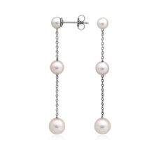 Freshwater Cultured Pearl Triple Drop Earrings in 14k White Gold 