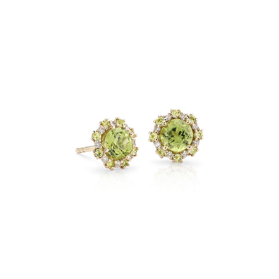 and  Diamond Earrings 14k Solid Yellow Gold Oval 5x7mm Genuine Peridot=1.90ct 