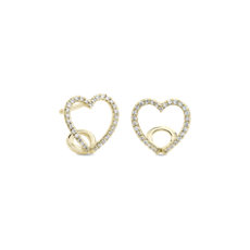 Petite Diamond Heart Huggie Hoop Earrings in 14k Yellow Gold (1/6 ct. tw.)