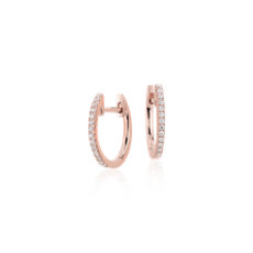 14k 玫瑰金小巧钻石开合式圈形耳环（1/10 克拉总重量） 