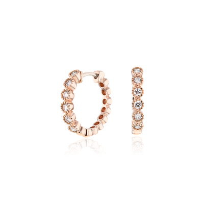 Petite Diamond Milgrain Hoop Earrings in 14k Rose Gold (1/4 ct. tw.) 