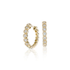 14k 黃金小巧鑽石鋸狀圈形耳環（1/4 克拉總重量） 