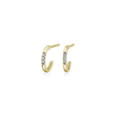 NEW Petite Diamond Huggie Mini-Hoop Earrings in 14k Yellow Gold