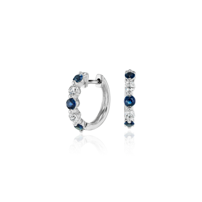 Petite Floating Sapphire and Diamond Huggie Hoop Earrings in 14k White ...