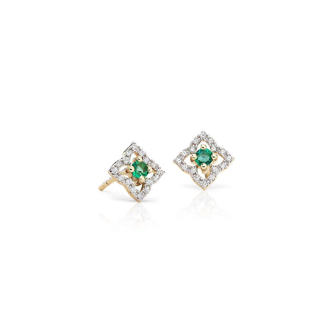 Petite Emerald Floral Stud Earrings in 14k Yellow Gold (2.4mm)