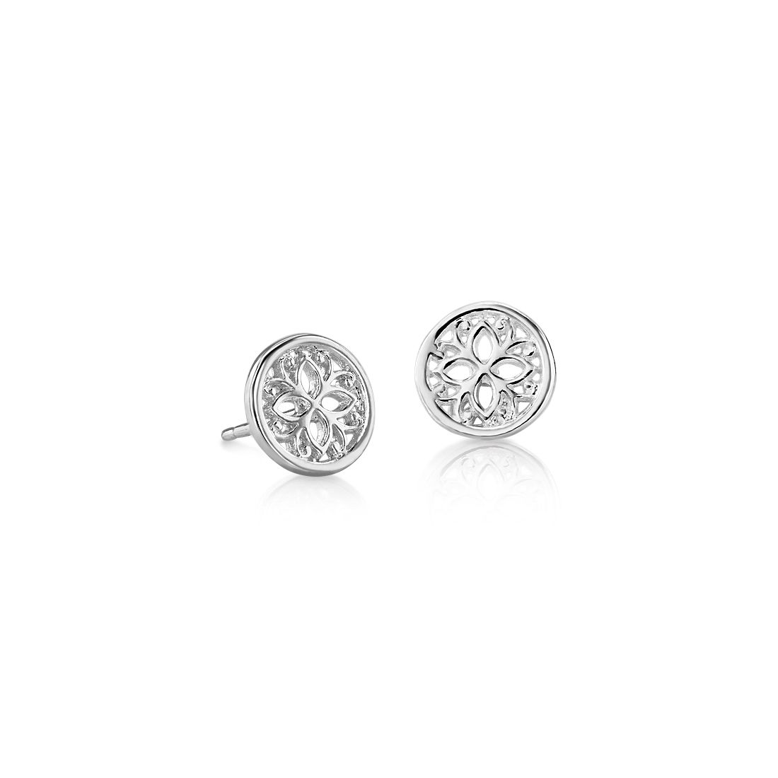 Petite Geometric Floral Stud Earrings in Sterling Silver