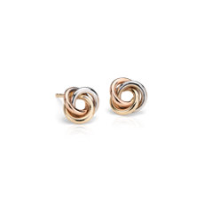 Petite Love Knot Earrings in Tri-Colour 14k Gold