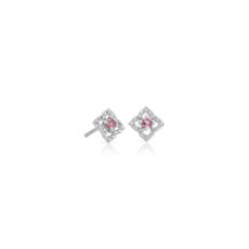 Petite Pink Tourmaline Floral Stud Earrings in 14k White Gold (2.4mm)