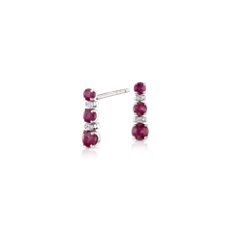 Petite Ruby and Diamond Tower Earrings in 14k White Gold