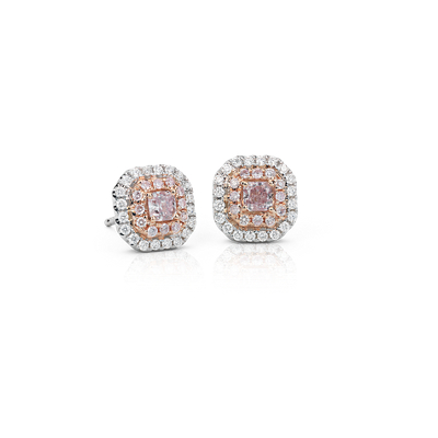 Pink Diamond Double Halo Stud Earrings in 18k White and Rose Gold (1/2 ...