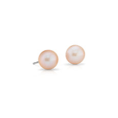 Puces d’oreilles de perles de culture d’eau douce roses en or blanc 14 carats(7 mm)