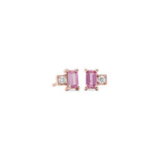 Pink Sapphire and Diamond Stud Earrings in 14k Rose Gold