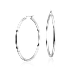 1 1/2&quot; Large Hoop Earrings in Platinum (2 x 33 mm)