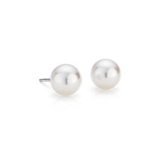 Boucles d’oreilles de perles de culture d’Akoya de la plus haute qualité en or blanc 18 carats(8,0-8,5 mm) 