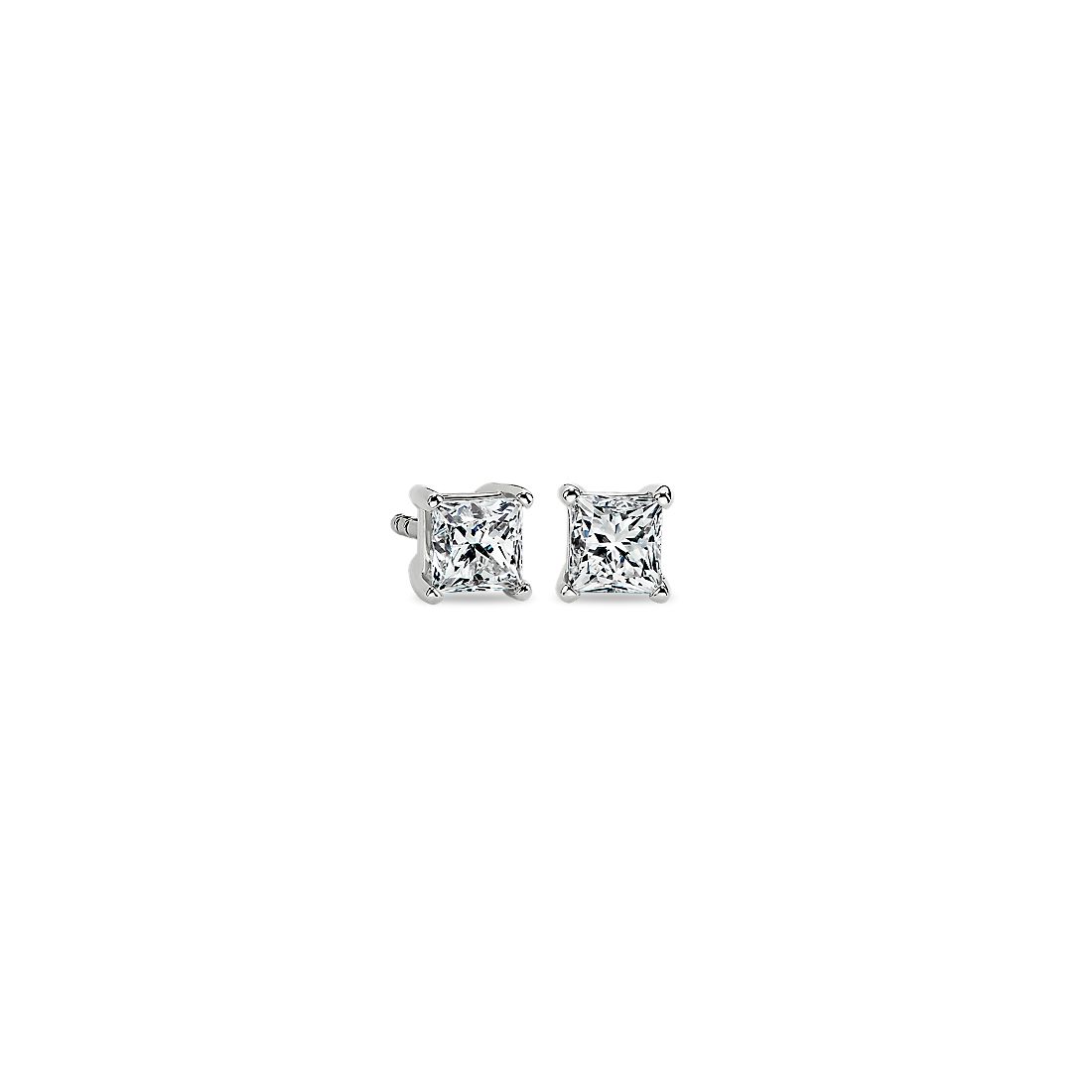 14k White Gold Four-Claw Princess Diamond Stud Earrings (0.70 ct. tw.)