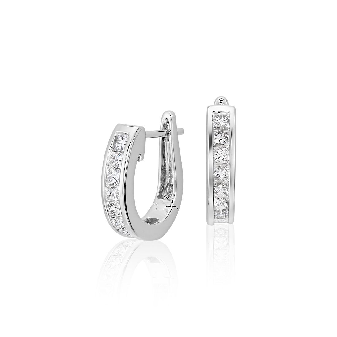 Channel-Set Princess-Cut Hoop Diamond Earrings in 18k White Gold 