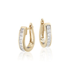 NEW Princess-Cut Hoop Diamond Earrings in 18k Yellow Gold (1 ct. tw.)