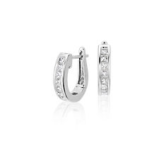 Princess-Cut Hoop Diamond Earrings in 18k White Gold (1 ct. tw.)