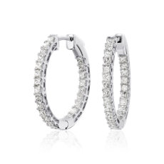 NEW Princess Diamond eternity Hoop Earrings in 14k White Gold (1.99 ct. tw.)