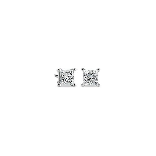 Enhanced 1.7 CT Princess Stud Diamond Earrings SI1/D 14K White Gold Engagement