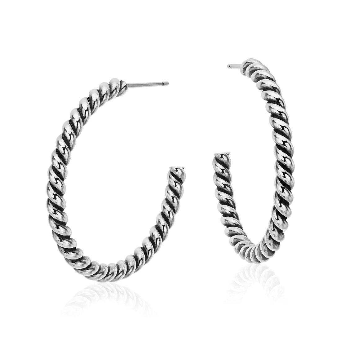Rope Twist Hoop Earrings in Sterling Silver (1 1/4")