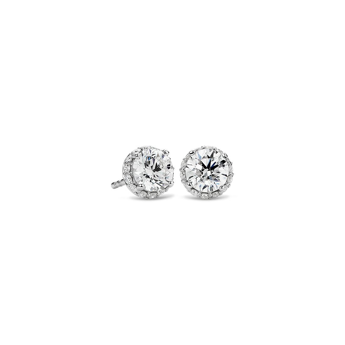 0.8 ctw Natural Blue & White Diamond 14k White Gold Round Halo Earrings 14 MM