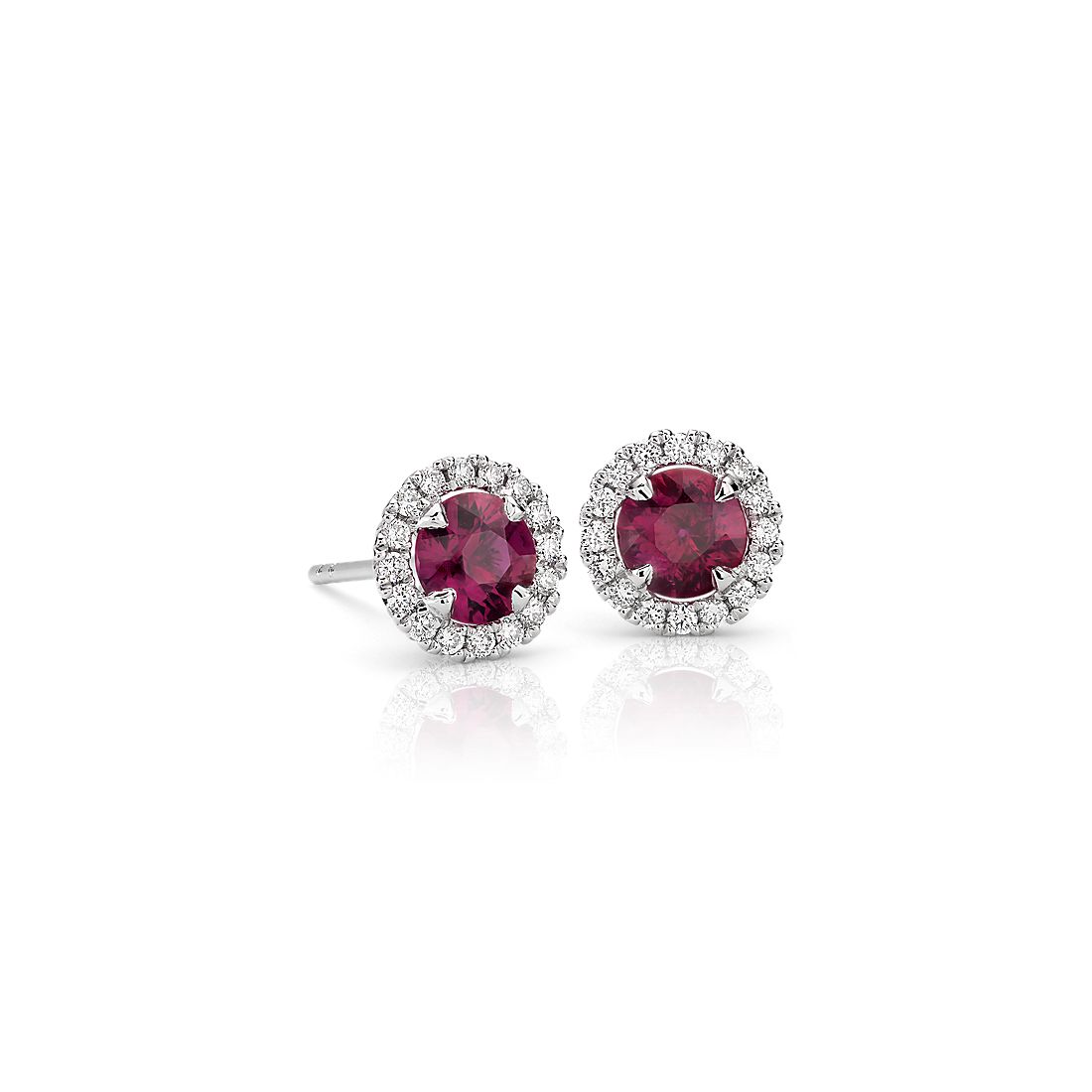 Ruby and Micropavé Diamond Stud Earrings in 18k White Gold (5mm)