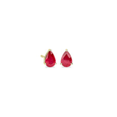 14k 玫瑰金梨形紅寶石釘款耳環（6x4 毫米）