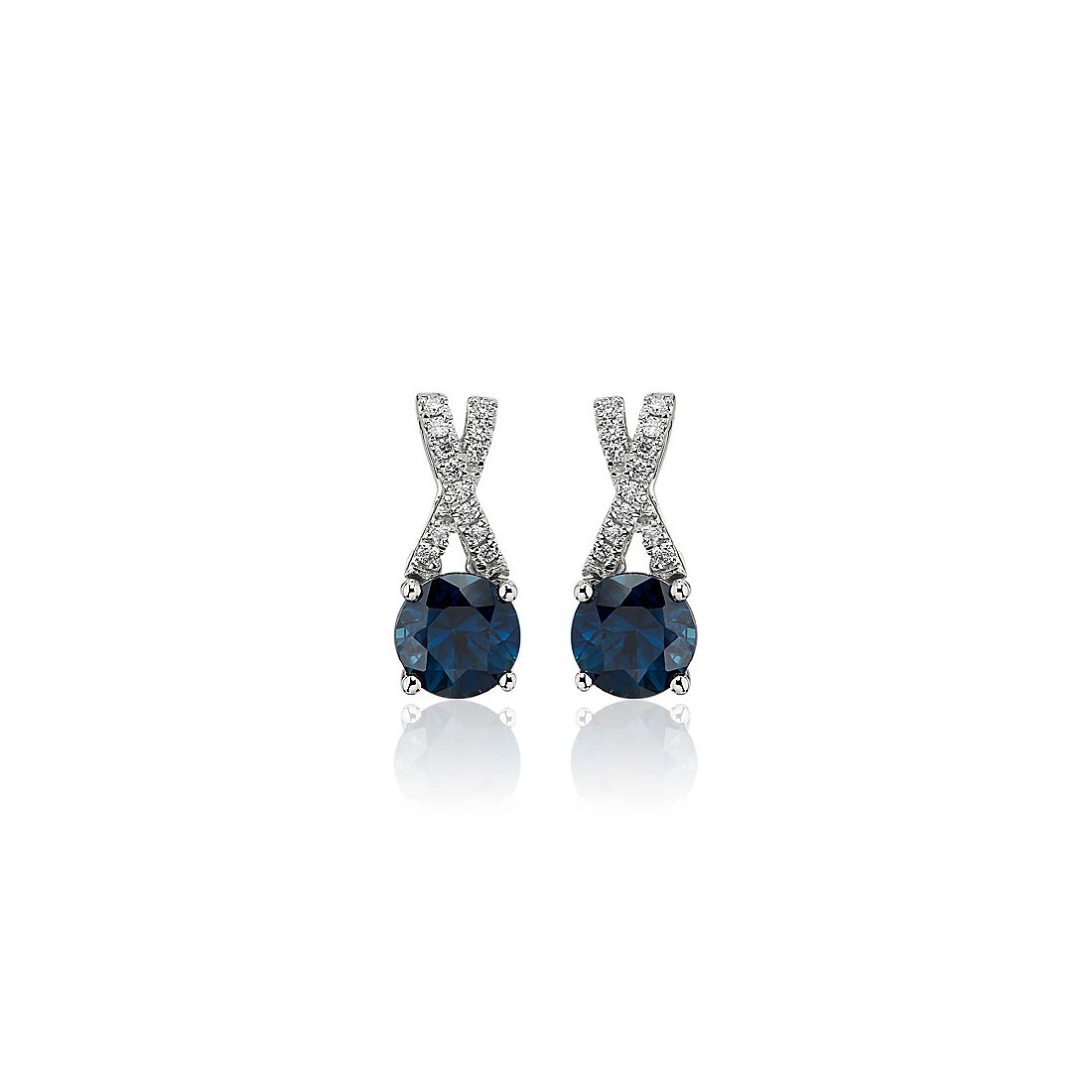 Sapphire and Diamond Twist Earrings in 14k White Gold