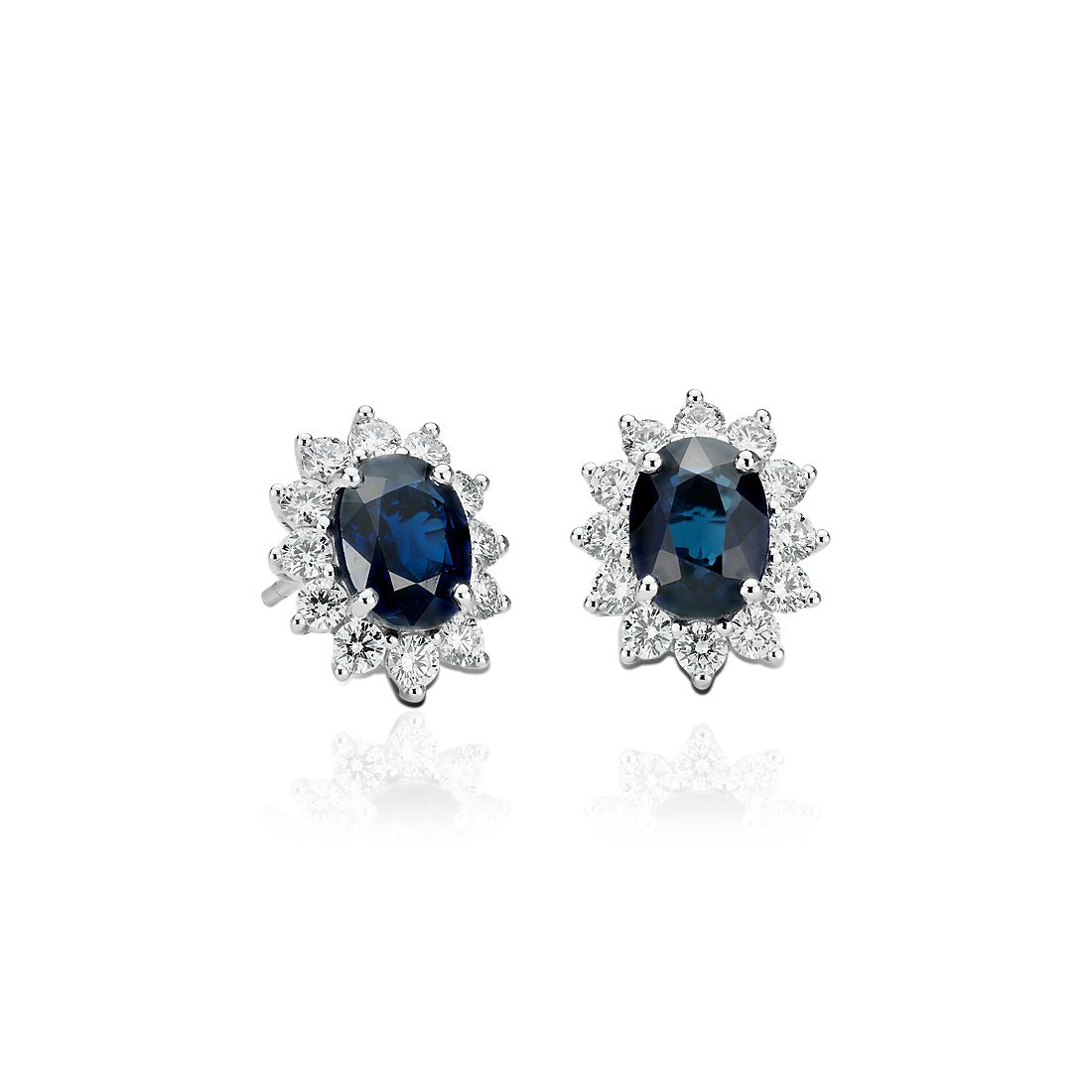 Sapphire and Diamond Earrings in 18k White Gold (7x5mm)