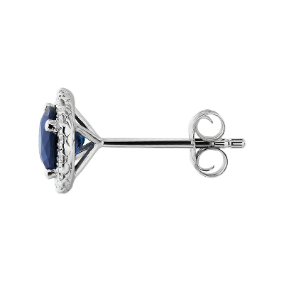 Sapphire and Micropavé Diamond Earrings in 18k White Gold (5mm)