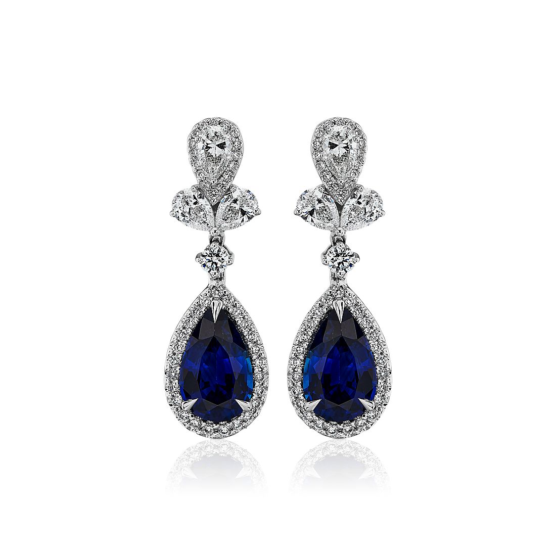 Triomphe Pear Shape Sapphire and Diamond Drop Earrings in 18k White Gold (3.37 cts)
